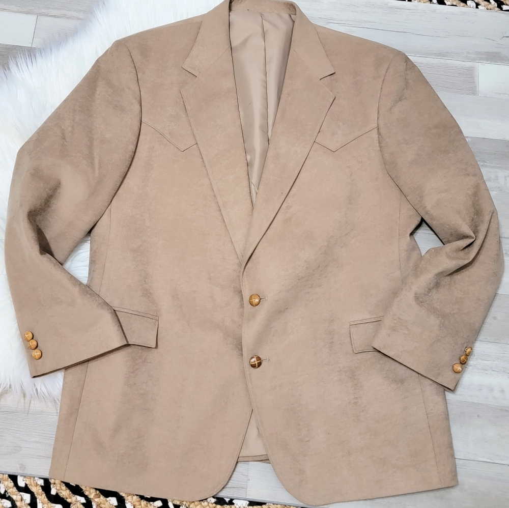 Taos Country Western Collection Tan Suede Sport Coat Mens 46